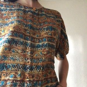 Vintage Silk Short-Sleeved Blouse